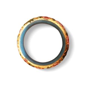 Vintage Cloisonne Flowers Chinese Blue Inlaid Bangle